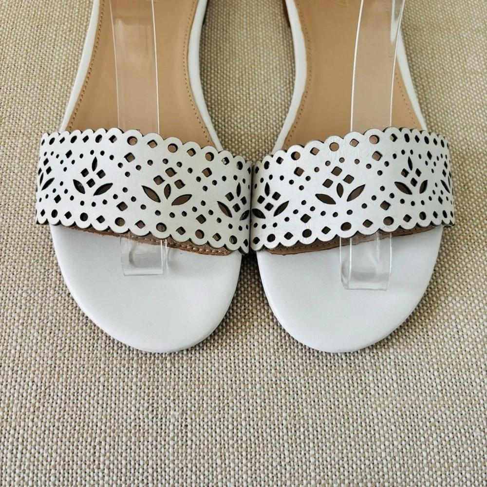 J Crew Leather Ankle Strap Sandals NWOT White Eyelet Flats 8